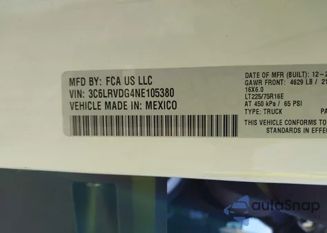 2022 Ram Promaster from USA, damaged, VIN 3C6LRVDG4NE105380